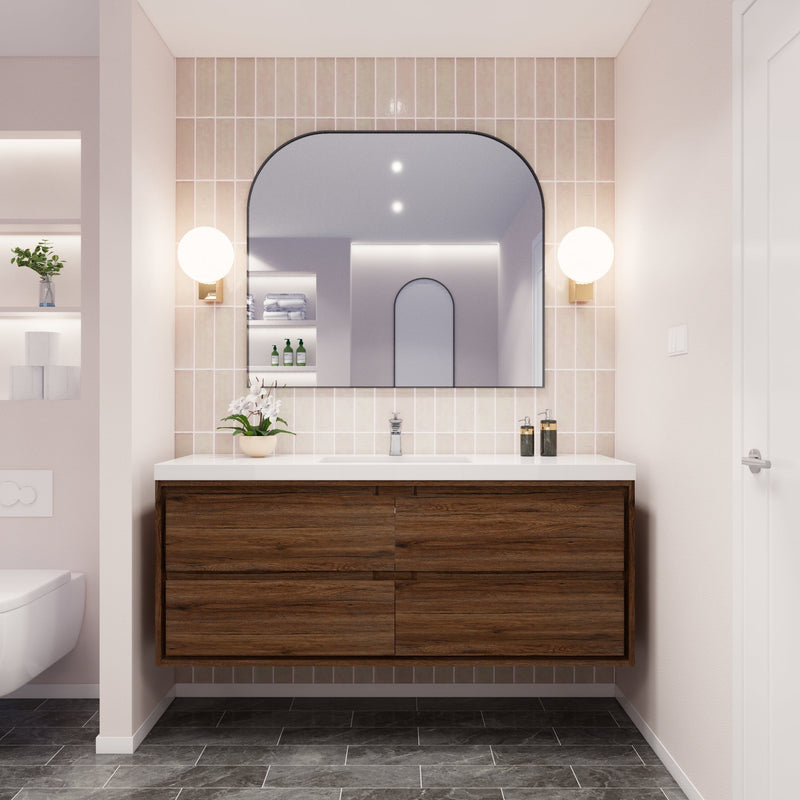 Saggia 60" Floating Vanity with Sink Set in Rosewood