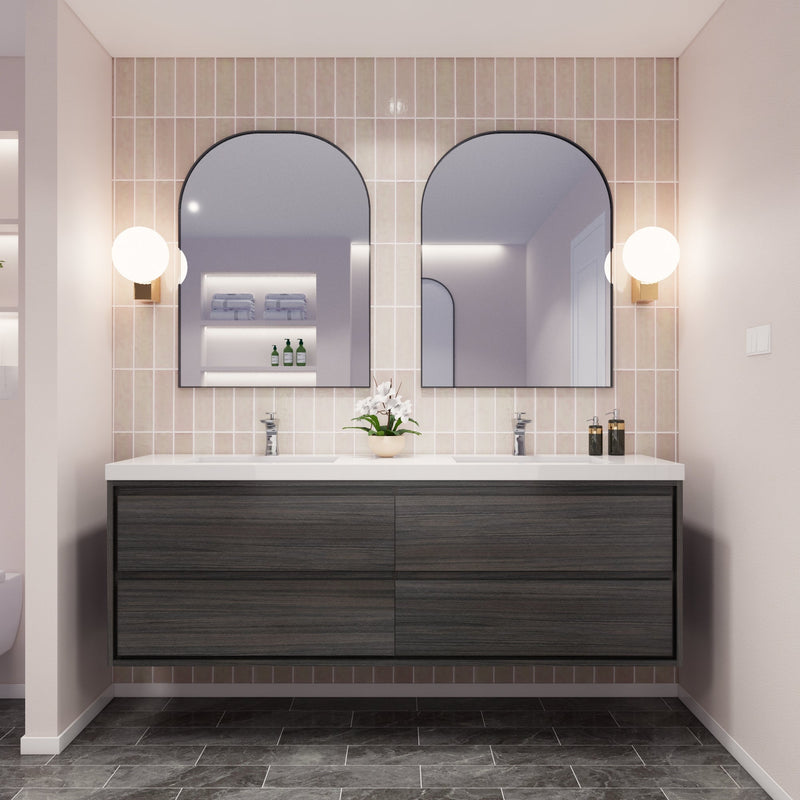 Saggia 72" Floating Vanity with Double Sink Set in Dark Gray Oak