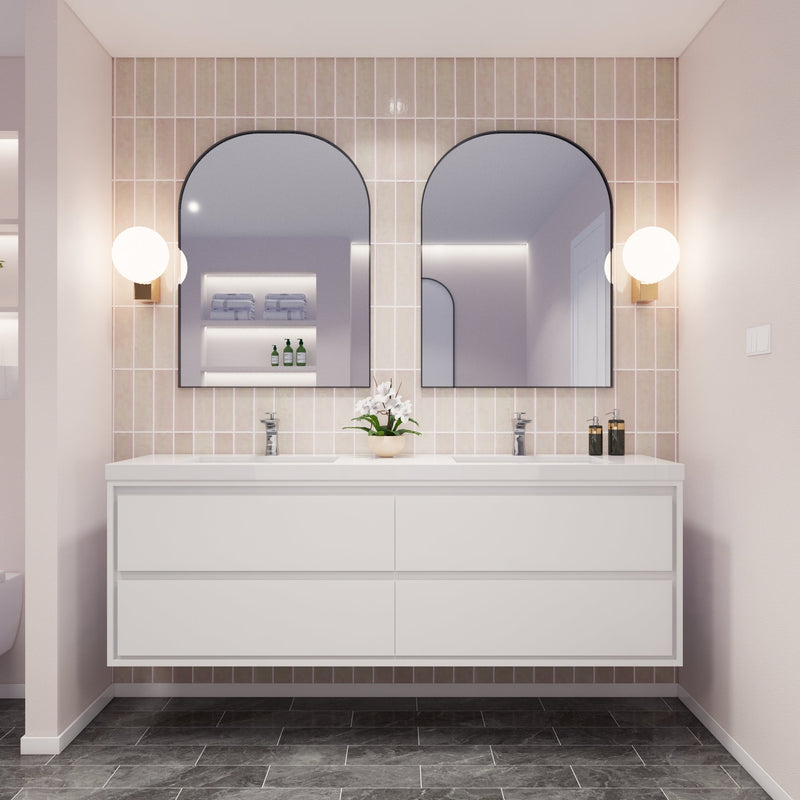 Saggia 72" Floating Vanity with Double Sink Set in Gloss White
