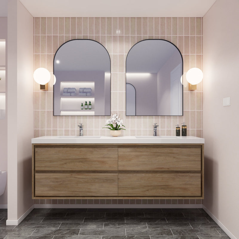 Saggia 72" Floating Vanity with Double Sink Set in White Oak