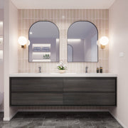 Saggia 84" Floating Vanity with Double Sink Set in Dark Gray Oak