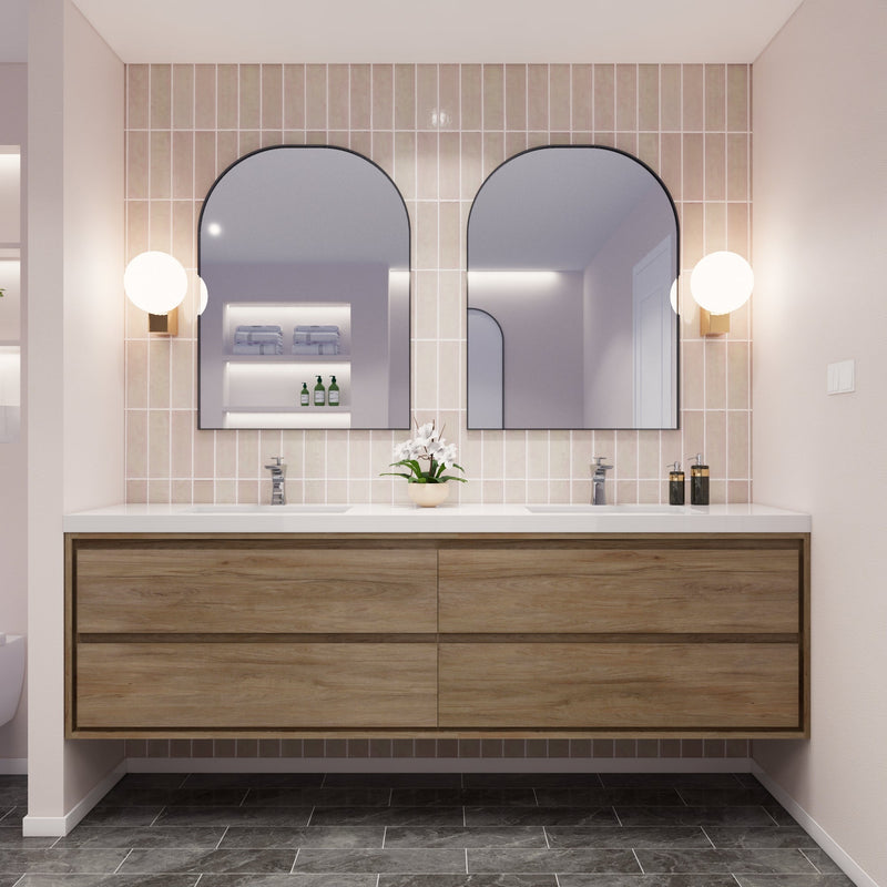 Saggia 84" Floating Vanity with Double Sink Set in White Oak