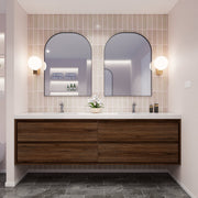 Saggia 84" Floating Vanity with Double Sink Set in Rosewood