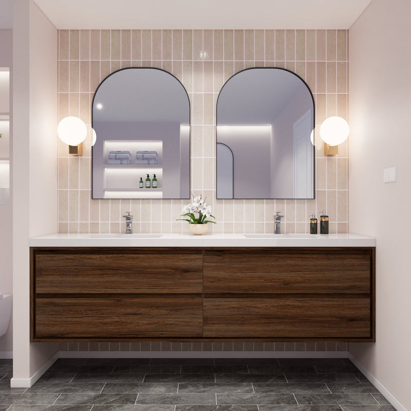 Saggia 84" Floating Vanity with Double Sink Set in Rosewood