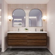 Saggia 72" Floating Vanity with Double Sink Set in Rosewood