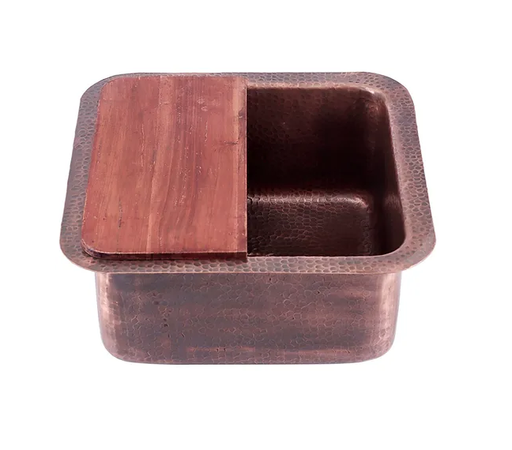 Nantucket Sinks SQRC-7PS 16.625 inch copper square dualmount bar sink and cutting board