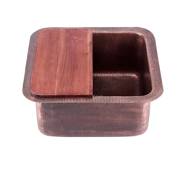 Nantucket Sinks SQRC-7PS 16.625 inch copper square dualmount bar sink and cutting board