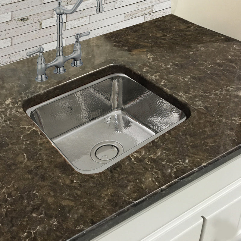 Nantucket Sinks SQRS-7 SQRS-7 16.5" Square Hammered Stainless Undermount Bar Sink (image 3)