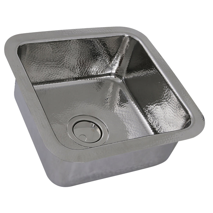 Nantucket Sinks SQRS-7 SQRS-7 16.5 Inch Square Hammered Stainless Undermount Bar Sink