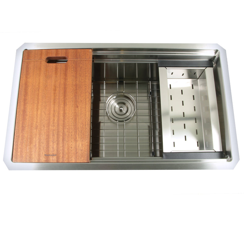 Nantucket Sinks SR-PS-3018-16 Pro Series Prep-Station Single Bowl Undermount Kitchen Sink with Included Accessories