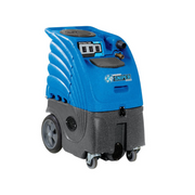 Sandia Optimizer 12 Gallon Portable Carpet Extractor 500 PSI Pump angled side view blue portable carpet extractor dual wheels.