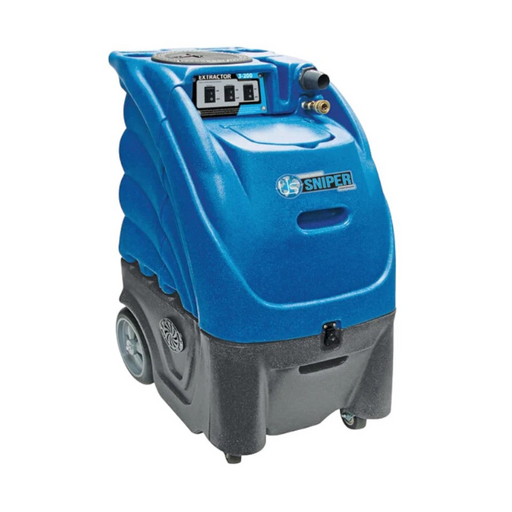 Sandia Sniper 6 Gallon Dual 2 Stage Carpet Extractor 100 PSI Pump with Optional Heat front view of carpet extractor with blue exterior.