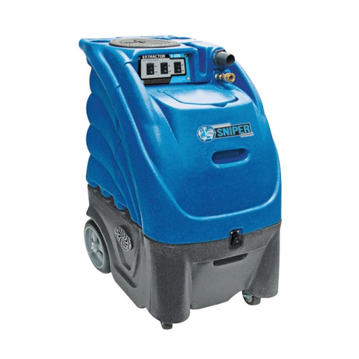 Sandia Sniper 6 Gallon Dual 2 Stage Carpet Extractor angled front view of blue sandia sniper extractor.