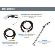 Sandia Spot Extractor 2 Gallon Kit accessory kit with hoses clear upholstery tool and stainless steel wand.