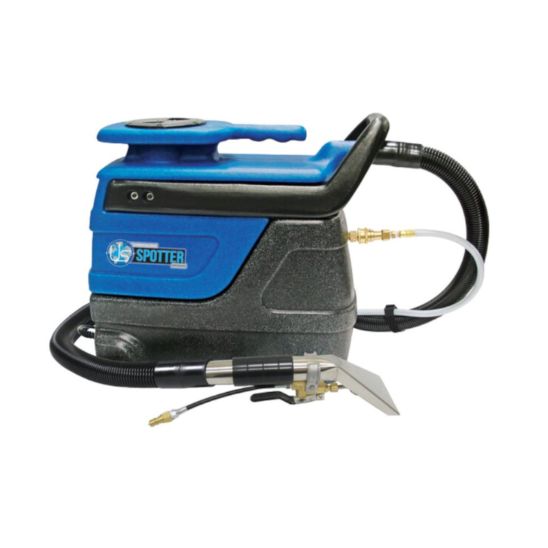 Sandia Spot Extractor Kit with 7 Ft Hoses and Two Upholstery Tools Options angled view showing tool kit.