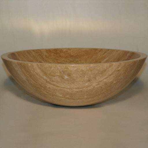 Wooden bowl with smooth, curved sides and rich, swirling grain pattern in warm beige tones