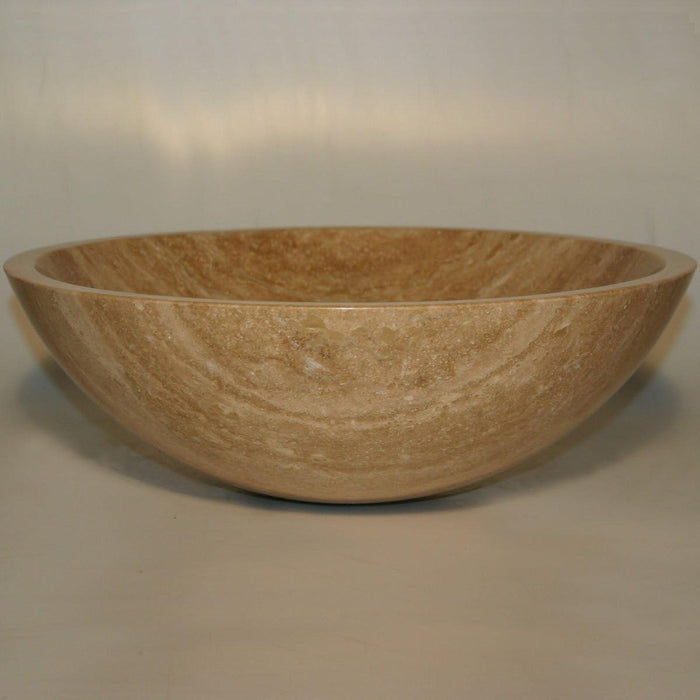 Wooden bowl with smooth, curved sides and rich, swirling grain pattern in warm beige tones