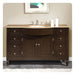Dark wood bathroom vanity with marble top, undermount sink, and chrome faucet, featuring six drawers and center cabinet doors.