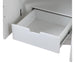 White open drawer with metal sliding rails, partially extended from a cabinet or furniture piece.