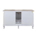 White bathroom vanity with curved legs, stone top, and central sink basin, featuring two side cabinets for storage.