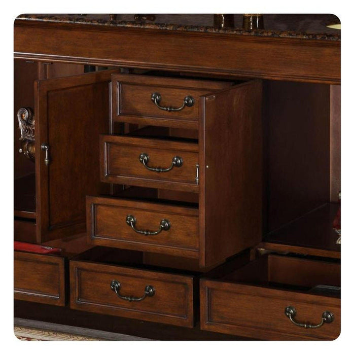 Silkroad Exclusive 72" Double Sink Red Chestnut Bathroom Vanity With Baltic Brown Granite Countertop and Ivory Ceramic Undermount Sink