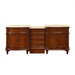 Elegant wooden sideboard with marble top, featuring carved details, three central drawers, and two side cabinets with ornate hardware.