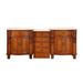 Elegant wooden sideboard with carved details, featuring two cabinets and four drawers in warm honey-toned finish with marble-like top.