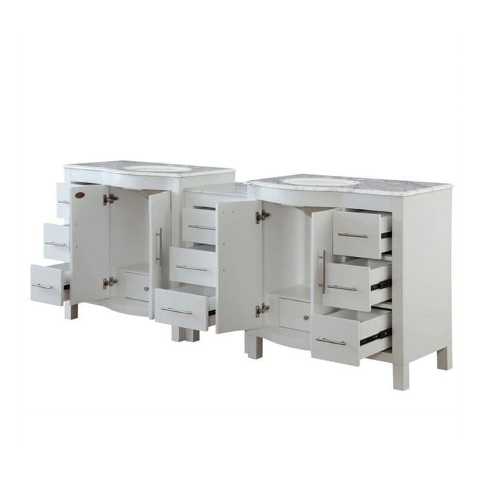 Silkroad Exclusive 89" Double Sink White Bathroom Vanity With Carrara White Marble Countertop and White Ceramic Undermount Sink