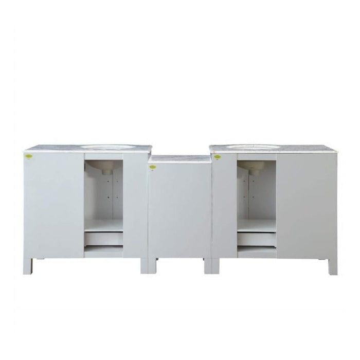 Silkroad Exclusive 89" Double Sink White Bathroom Vanity With Carrara White Marble Countertop and White Ceramic Undermount Sink