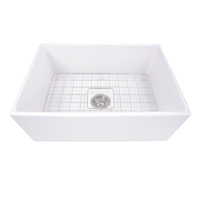 Nantucket Sinks T-FCFS27 27" Farmhouse Fireclay Sink with Drain and Grid