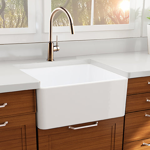 Nantucket Sinks T-FCFS27 27" Farmhouse Fireclay Sink with Drain and Grid