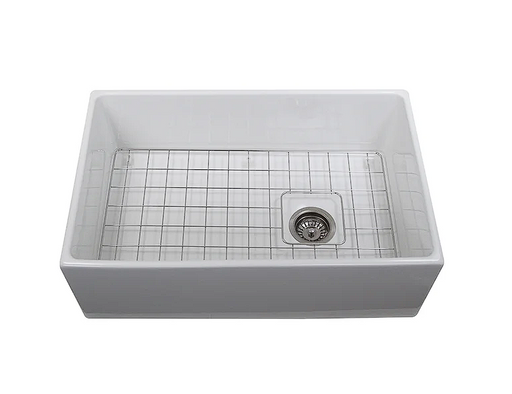 Nantucket sinks T-FCFS3019-OSD 30 inch farmhouse fireclay sink with drain and grid