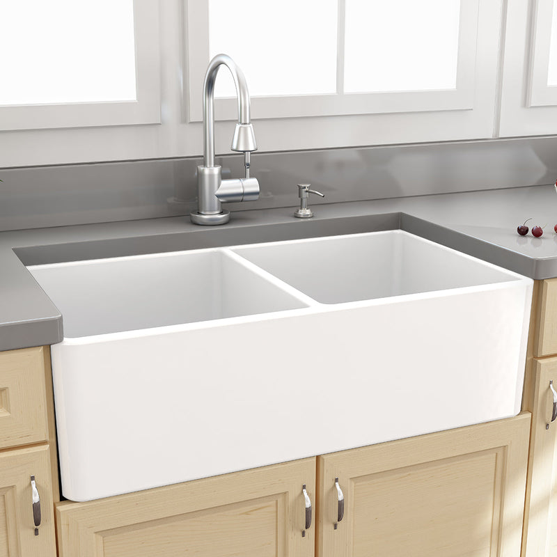 Nantucket Sinks 33" Double Bowl Fireclay Farmhouse Kitchen Sink (image 1)