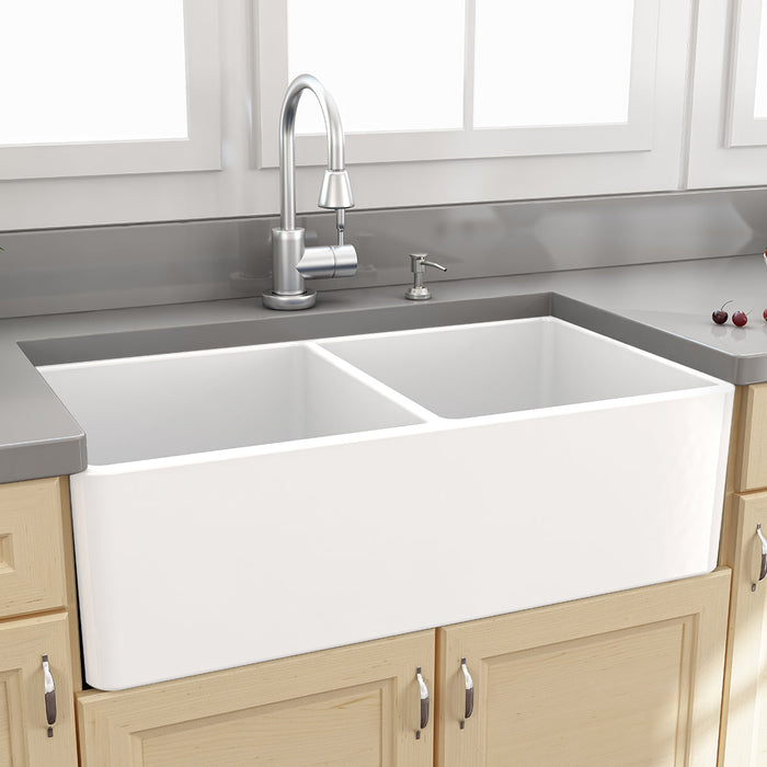 Nantucket Sinks 33" Double Bowl Fireclay Farmhouse Kitchen Sink