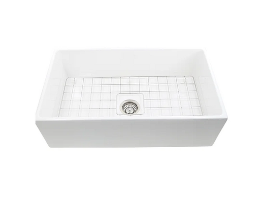 Nantucket sinks T-FCFS33 33 inch farmhouse fireclay sink with drain and grid