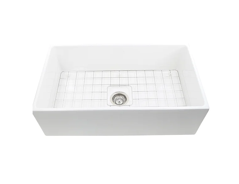 Nantucket sinks T-FCFS33 33 inch farmhouse fireclay sink with drain and grid