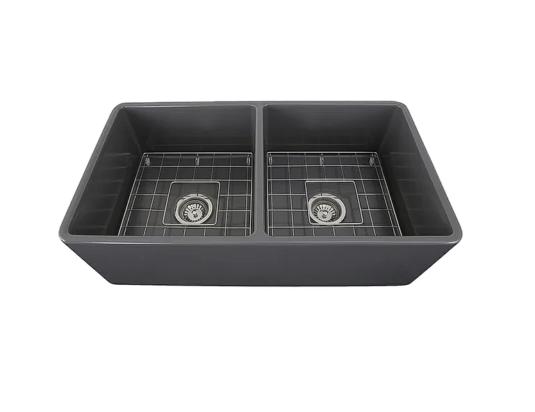 Nantucket sinks T-FCFS33G-DBL 33 inch double bowl grey farmhouse fireclay kitchen sink
