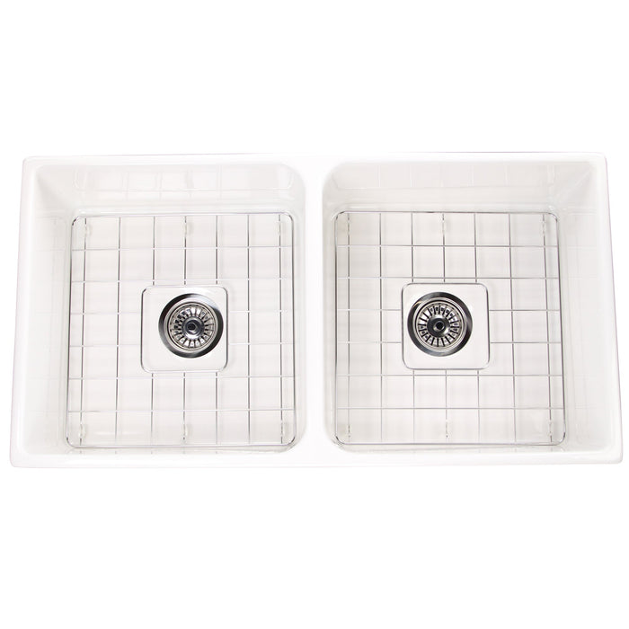 Nantucket Sinks T-FCFS36-DBL 36" Double Bowl Farmhouse Sink with Drains and Grids