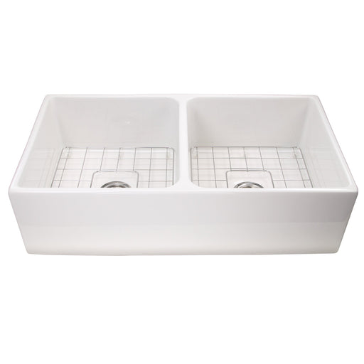 Nantucket Sinks T-FCFS36-DBL 36 Inch Double Bowl Farmhouse Sink with Drains and Grids