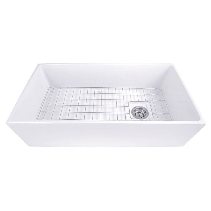 Nantucket Sinks T-FCFS36 36" Farmhouse Sink with Offset Drain and Grid
