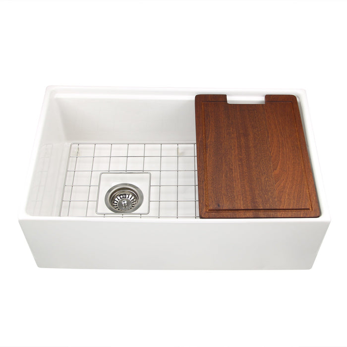 Nantucket Sinks T-PS30 30" workstation fireclay apron sink side drain