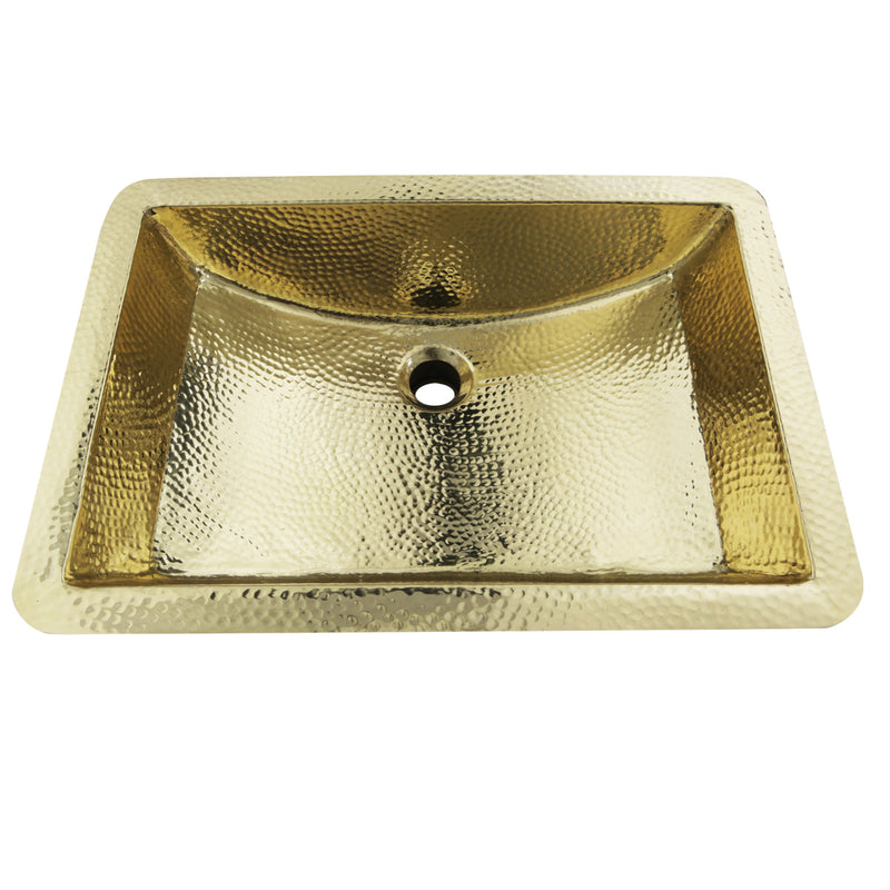Nantucket Sinks TRB-1914-OF TRB-1914-OF - 21" Hand Hammered Brass Rectangle Undermount Bathroom Sink with Overflow (image 2)