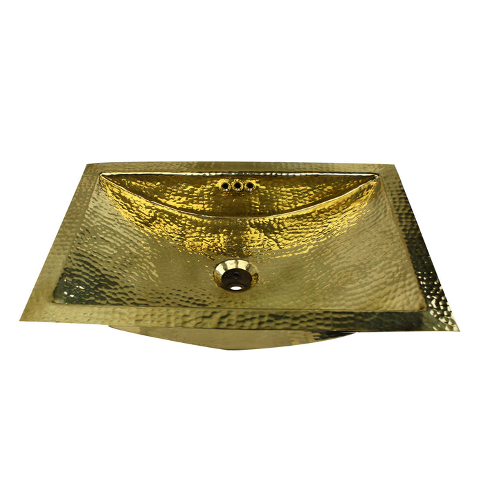 Nantucket Sinks 24" Hammered Brass Rectangle Undermount Bathroom Sink w/Overflow