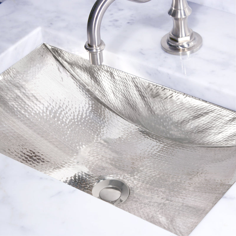 Nantucket Sinks TRS Hand Hammered Stainless Steel Rectangle Undermount Bathroom Sink (image 4)