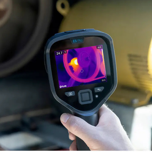 Teledyne FLIR E5 Pro closeup handheld use industrial equipment scan.