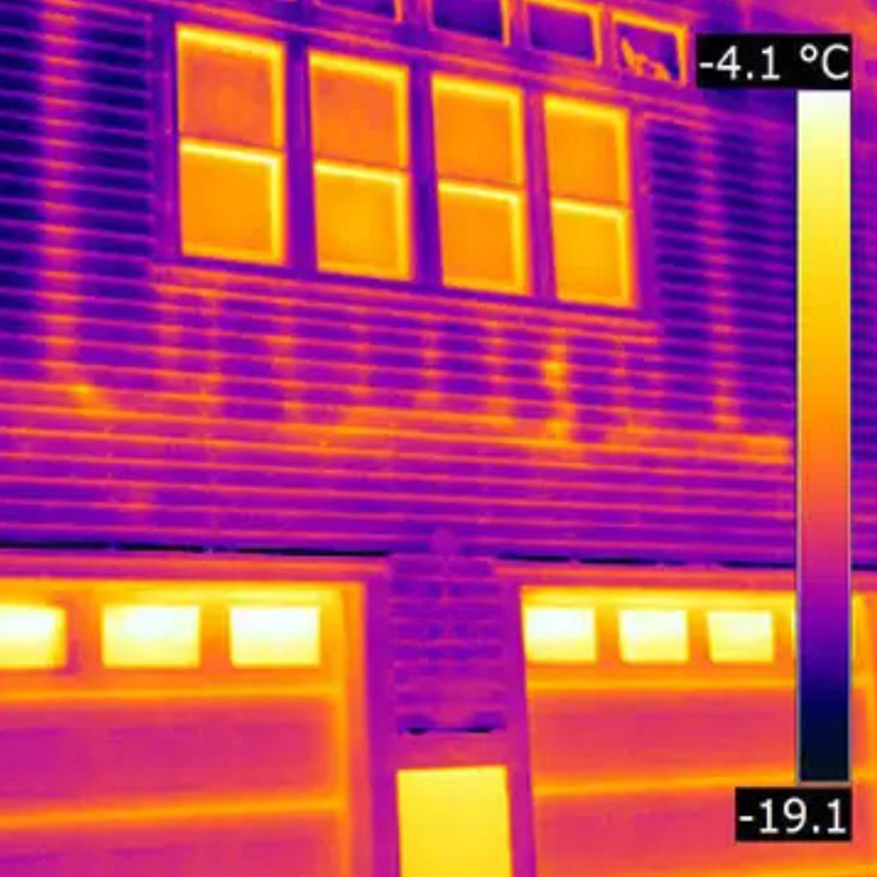 Teledyne FLIR E54 24 NIST thermal scan image exterior house temperature contrast.