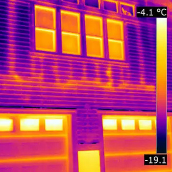 Teledyne FLIR E54 24 NIST thermal scan image exterior house temperature contrast.