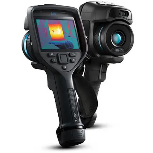 Teledyne FLIR E86 24 14 angled view dual camera body black casing blue trim.