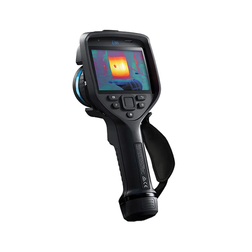 Teledyne FLIR E86 80 30Hz 464x348 Advanced Thermal Imaging Camera angled view black body color screen infrared image.