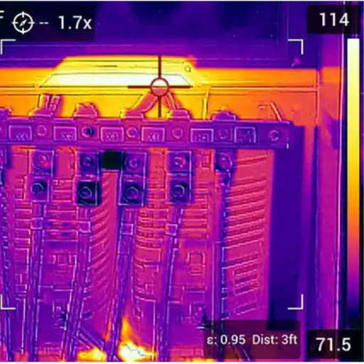 Teledyne FLIR E96 42 14 close up thermal display of electrical wiring.